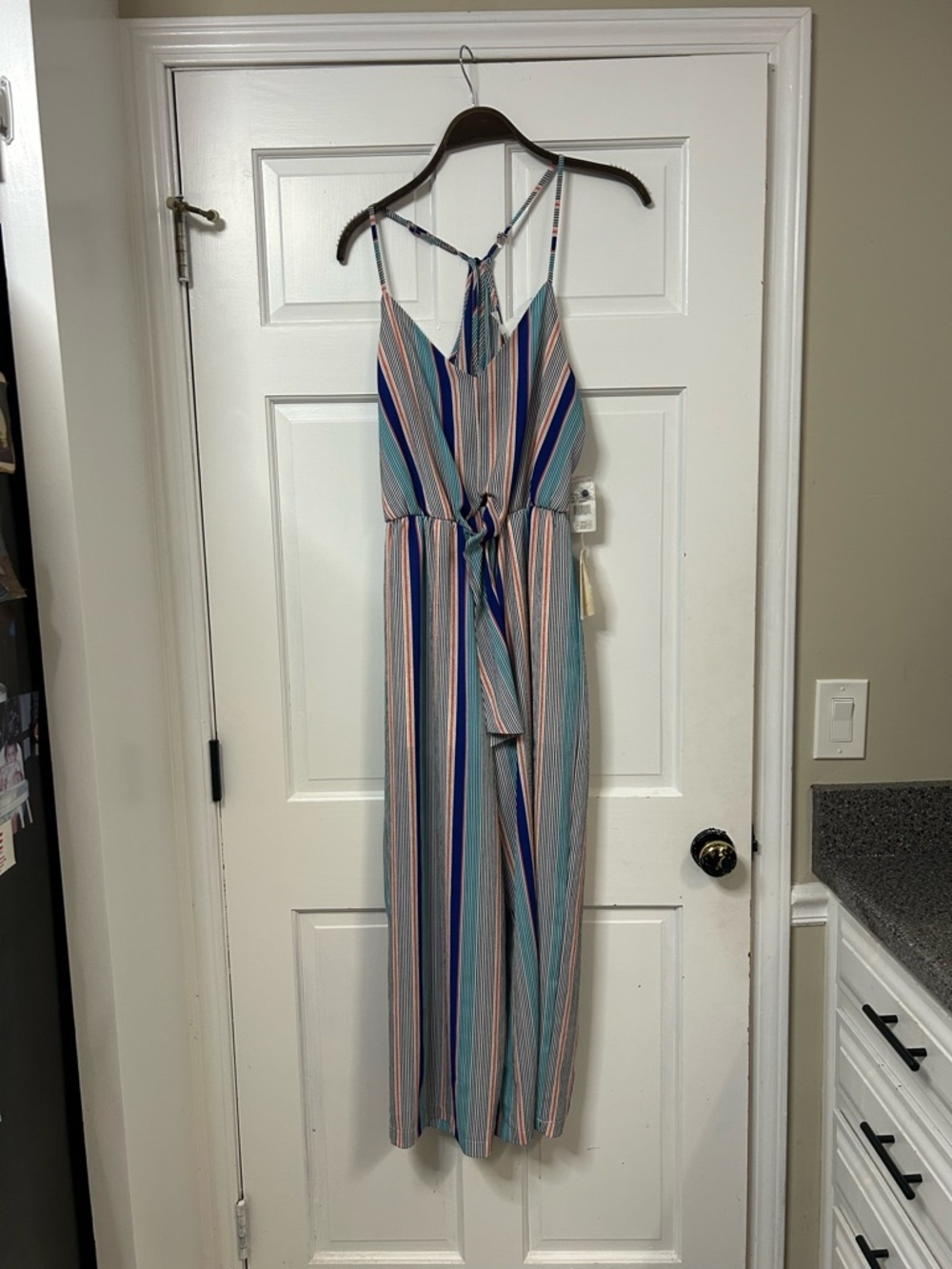 Love & Three Striped Multicolor Sleeveless Dress with Teal & Navy